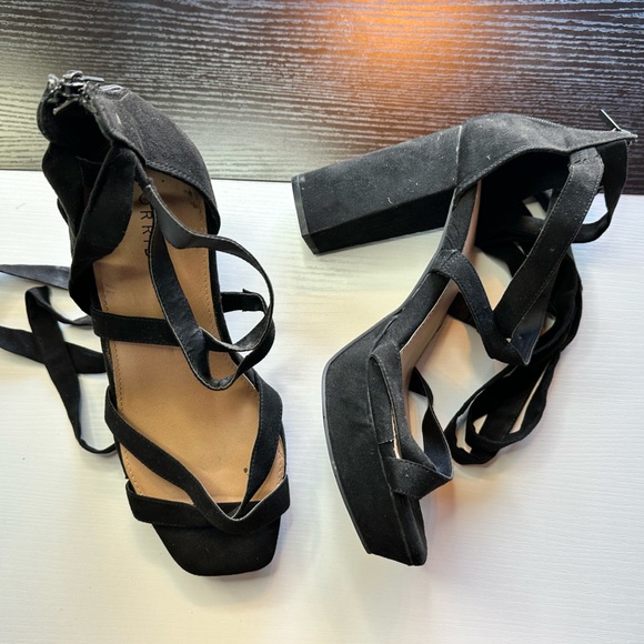 Torrid Black Strappy Block Heels with Wraparound Ties - Size 12WW - $20 - Picture 2 of 4
